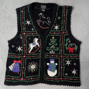 Christmas Vest Medium Womens Deisgners Studio Originals Horse Snowman Beaded